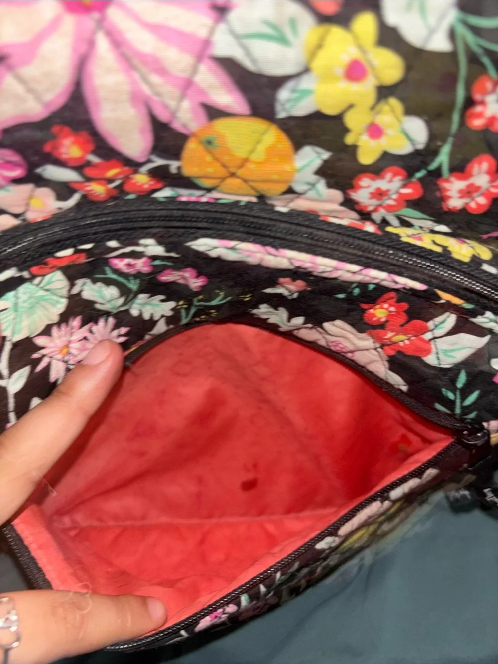 Vera Bradley Black Floral Backpack with Pink & Yellow Accents